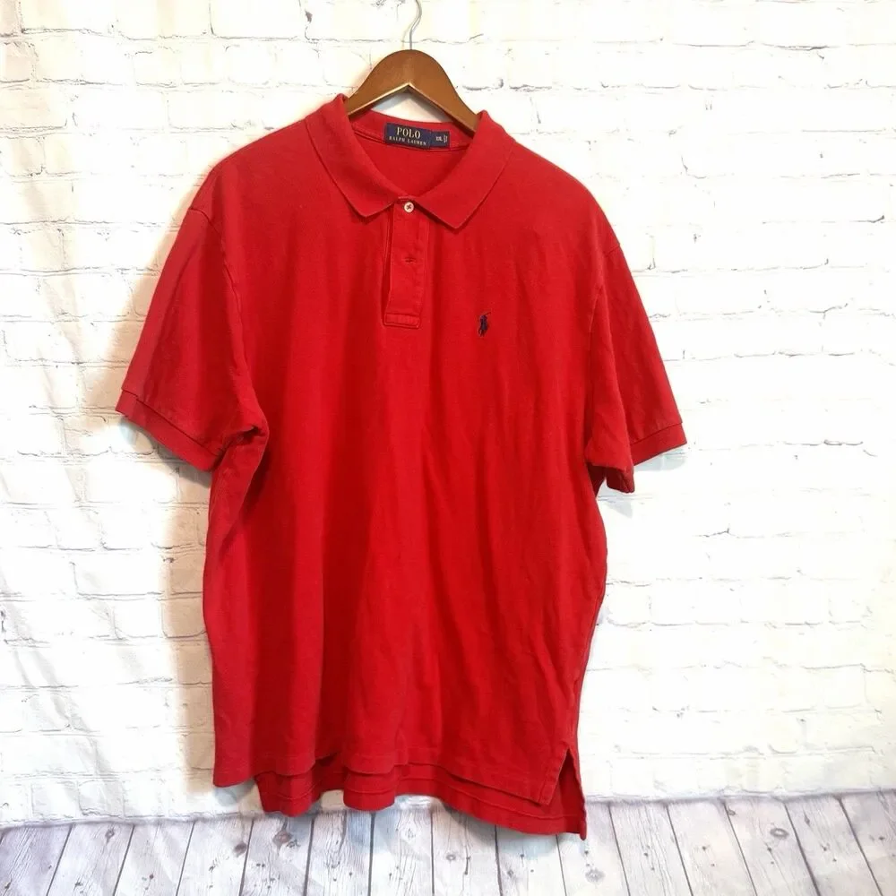Polo Ralph Lauren Mens XXL Red Pique Short Sleeve Polo Shirt 100% Cotton Pony